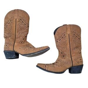 Dan Post Youth DPC-3133 Brown Leather Cowboy Boots sz 4.5 Western Scroll Casual